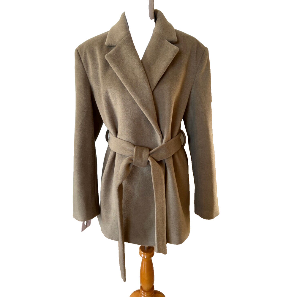 Knit-Trim Wool Blend Belted Pea Coat - Taupe